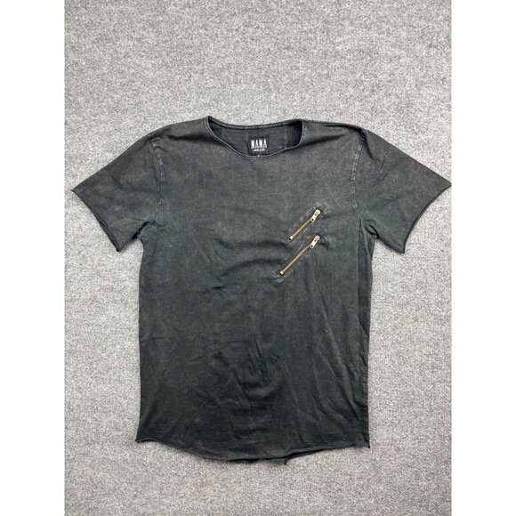 Nana Judy T-Shirt Men's Medium Gray Acid Wash Force Zipper Tee Short Sleeve Crew - Picture 1 of 7